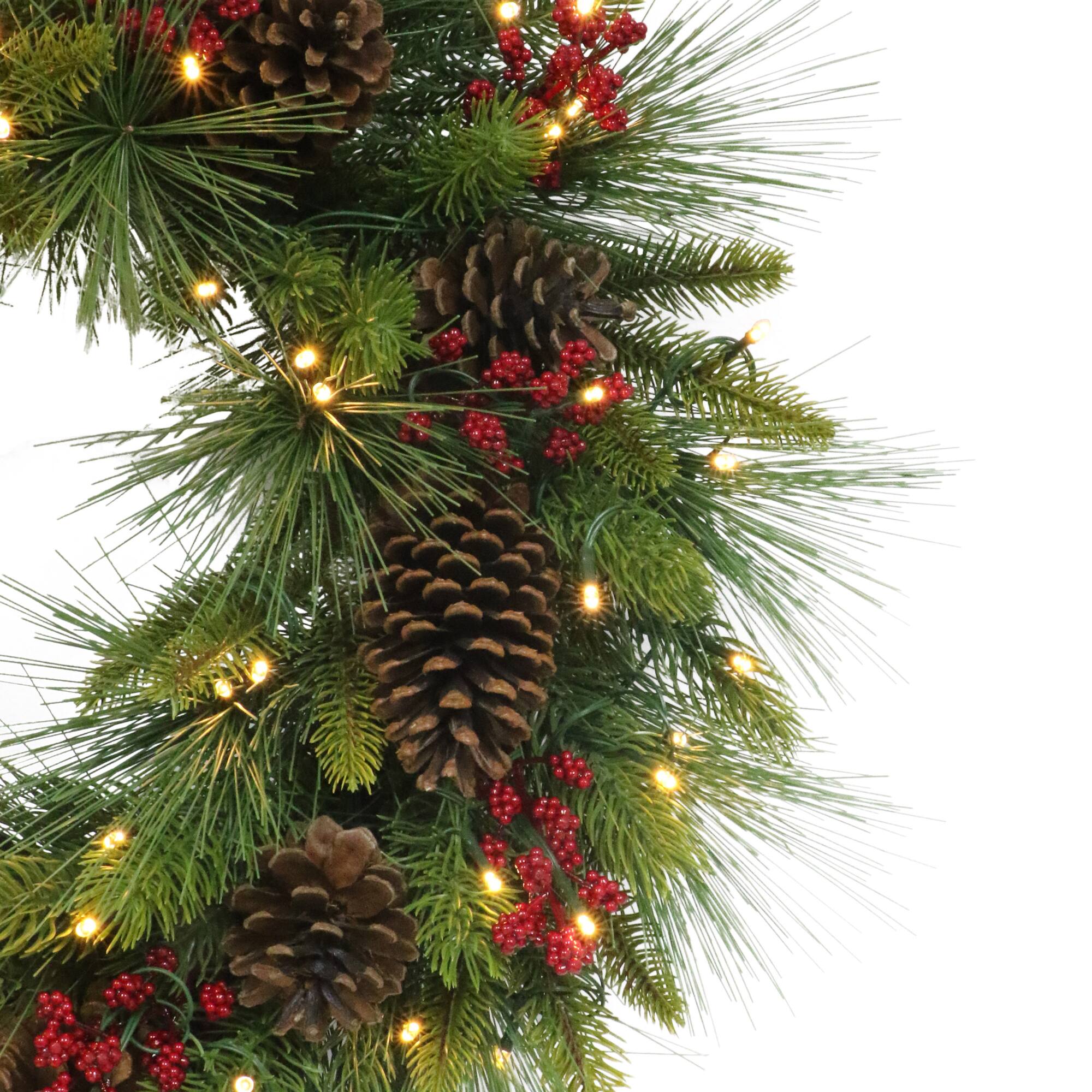 26" Pre-Lit LED Pinecones & Berries Adorned Artificial Christmas Wreath
